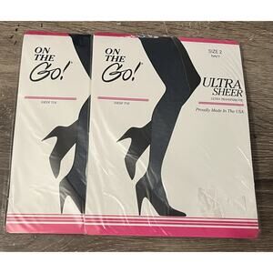 NIP On the Go Pantyhose 2 Pairs Size 2 Navy Ultra Sheer